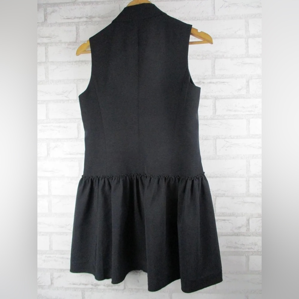 Zara NWOT double breasted drop waist Ruffle hem black sleeveless vest mini dress - Picture 2 of 5